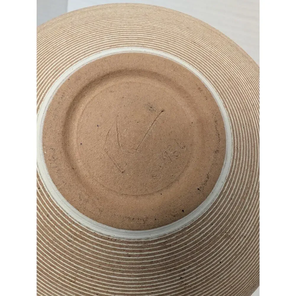 Renee Margolin Studio Pottery Vase Fine Grooved Sphere Ceramic Art Piece